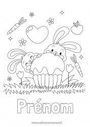 Coloriage gratuit Gâteau Coeur Printemps Lapin Animal Tulipe Animaux de la forêt