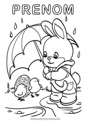 Coloriage gratuit Printemps Poussin Lapin Animal Oeufs de Pâques Animaux de la ferme Animaux de la forêt