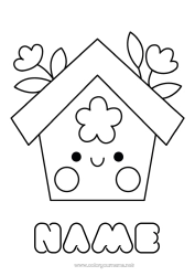 Free drawing Cute Flowers Kawaii Bird Spring Easy coloring pages Flying birds and mammals Birdhouse