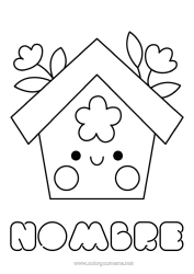 Colorear gratis Lindo Flores Kawaii Pájaro Primavera Dibujos fáciles para colorear Aves y mamíferos voladores Casita para pájaros