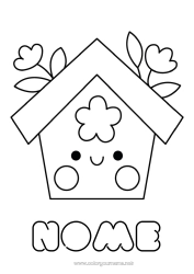 Desenho grátis Fofo Flores Kawaii Pássaro Primavera Desenhos para colorir fáceis Pássaros e mamíferos voadores Casa de pássaros