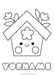 Malvorlage anpassen Niedlich Blumen Kawaii Vogel Frühling Einfache Ausmalbilder Vögel und fliegende Säugetiere Vogelhäuschen