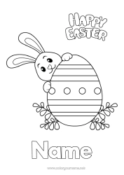 Colouring to customise Spring Rabbit Animal Easter "Happy Easter" Message Large Easter Egg Easy Colouring Pages Forest Animals