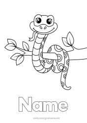 Free colouring Cute Animal Snake Tree Reptiles