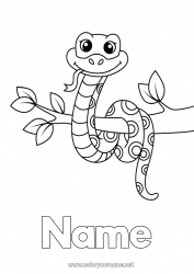 Free coloring Cute Animal Snake Tree Reptiles