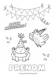 Coloriage gratuit Anniversaire Grenouille Oiseau Animal Coloriages intermédiaires Joyeux anniversaire (français) Message Animaux marins ou aquatique Oiseaux et mammifères volants