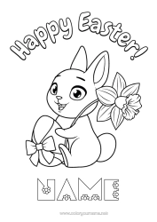 Colouring to customise Flowers Spring Rabbit Animal Easter Eggs Easter Daffodils "Happy Easter" Message Intermediate Colouring Sheets Forest Animals
