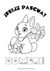 Colorear gratis Primavera Conejo Animales Huevos de Pascua Pascua de Resurrección Narcisos Mensaje de 