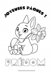 Coloriage gratuit Printemps Lapin Animal Oeufs de Pâques Pâques Jonquilles 