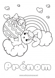 Coloriage gratuit Mignon Kawaii Lapin Animal Arc en ciel Pâques Gros oeuf de Pâques Animaux de la forêt