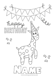 Colouring to customise Birthday Giraffe Animal Easy Colouring Pages Happy Birthday Message Wild Animals Of Africa