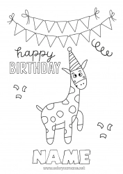 Free drawing Birthday Giraffe Animal Easy coloring pages Happy Birthday (English) Message Wild animals of Africa