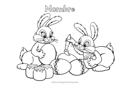 Colorear gratis Arte Conejo Animales Huevos de Pascua Pascua de Resurrección Animales del bosque Huevos pintados de Pascua