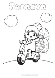 Gratis farvelægning Kawaii Køretøjer Barn Scooter Påskeæg Tohjulede køretøjer