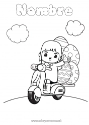 Colorear gratis Kawaii Vehículos Niño Scooter Huevos de Pascua Vehículos de dos ruedas