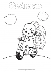 Coloriage gratuit Kawaii Véhicules Enfant Scooter Oeufs de Pâques Véhicules à deux roues