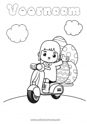 Gratis tekening Kawaii Voertuigen Kind Scooter Paaseieren Tweewielers