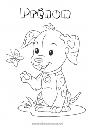 Coloriage gratuit Chien Printemps Papillon Animal Insectes Chiens et chats