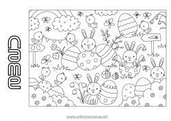 Free coloring Cute Bunny Animal Easter eggs Easter Lily of the valley Forest animals