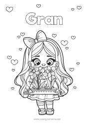 Free colouring Flowers Heart Girl Child Daffodils