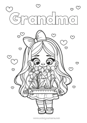 Free coloring Flowers Heart Girl Child Daffodils