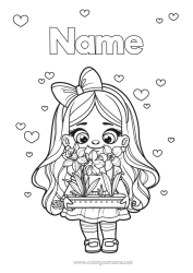Colouring to customise Flowers Heart Girl Child Daffodils