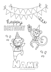 Free colouring Bear Birthday Animal Intermediate colouring sheets Happy birthday message Forest animals