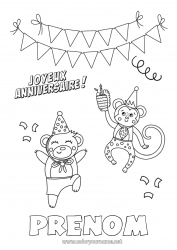 Coloriage gratuit Ours Anniversaire Animal Coloriages intermédiaires Joyeux anniversaire (français) Message Animaux de la forêt