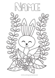 Free colouring Flowers Spring Rabbit Animal Easter Forest animals
