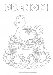 Dessin gratuit Fleurs Gâteau Poule Printemps Papillon Animal Pâques Insectes Animaux de la ferme