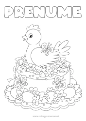 Pagină de colorat gratuită Flori Tort Cocoșă. Primăvară Fluture Animal Paște Insecte Animale de fermă