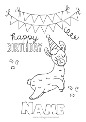 Colouring to customise Birthday Animal Llama Easy Colouring Pages Happy Birthday Message Other Animals Of The World