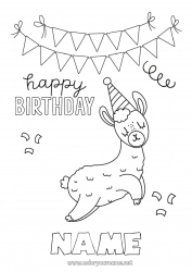 Free coloring Birthday Animal Llama Easy coloring pages Happy Birthday (English) Message Other animals of the world