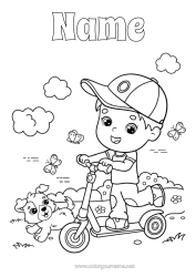 Free colouring Sport Dog Boy Summer Spring Butterfly Vehicles Animal Scooter Insects Dogs and cats Two-wheeled vehicles