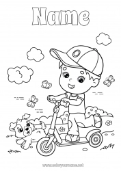 Free drawing Dog Boy Summer Spring Butterfly Vehicles Animal Push scooter Insects Dog and cat Two-wheeled vehicles