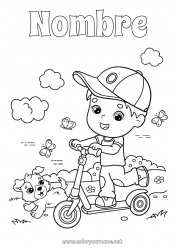 Colorear gratis Sport Perro Chico Verano Primavera Mariposa Vehículos Animales Patineta Insectos Perros y gatos Vehículos de dos ruedas