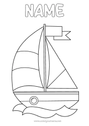 Free colouring Sea Vehicles Boat Sailboat Easy colouring pages Marine vehicles