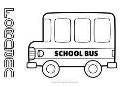 Gratis färgläggning Fordon USA Kanada Buss, bil Lätta målarbilder Kollektivtrafik på land
