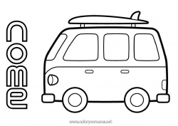 Disegno gratuito Veicoli Disegni da colorare facili Surf Furgone Auto, van e camper Sport acquatici