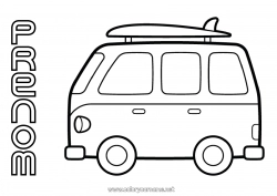 Dessin gratuit Véhicules Coloriages faciles Surf Van Voitures, vans et camping-cars Sports nautiques