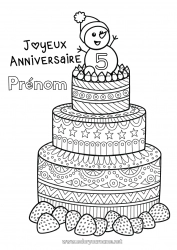 Dessin gratuit Gâteau Bonhomme de neige Anniversaire Mandala Fruits Coloriages complexes Joyeux anniversaire (français) Message Age fêté personnalisable