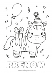 Coloriage gratuit Anniversaire Zèbre Fête Animal Coloriages faciles Animaux sauvages d'Afrique