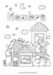Colorear para personalizar Cat Kawaii Animales Casa Perros y gatos