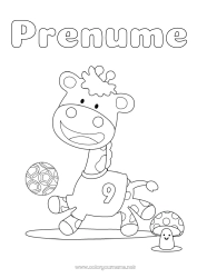 Desen liber de colorat Fotbal Sport Girafă Animal Animale sălbatice din Africa Sporturi de echipă
