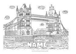 Free colouring Mandala Geography London United Kingdom Complex colouring pages Bridge Monument Tower Bridge