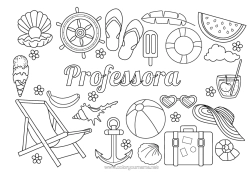 Desenho grátis Férias Verão Frutas Guloseimas, doces Sorvete Chinelo Âncora marinha Boia Coquetel Melancia Banana Espreguiçadeira Valises et bagages Óculos de sol Barra de Barco