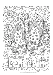 Kostenlose Malvorlage Mandala Urlaub Sommer Strand Meer Muscheln Flip-Flop Komplexe Ausmalbilder Meeres- oder Wasserlebewesen