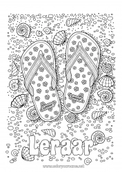 Kleurplaat voor kinderen Mandala Vakantie Zomer Strand Zee Schelpen Slippers Complex Kleurplaten Zeedieren