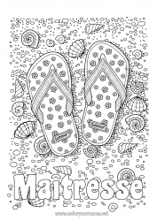 Coloriage enfant Mandala Vacances Été Plage Mer Coquillages Tong Coloriages complexes Animaux marins ou aquatique