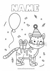 Free drawing Birthday Tiger Animal Easy coloring pages Wild animals of Africa